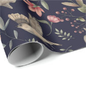 Botanisches Muster der Navy Blue Woodland Animal N Geschenkpapier (Rolleneckpunkt)