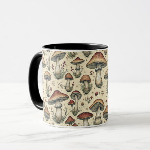 Botanisches Muster der Pilze in Braun und Beige Tasse