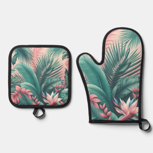 Botanisches Muster des tropischen Paradieses Ofenhandschuh & Topflappen-Set (Vorderseite)