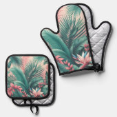 Botanisches Muster des tropischen Paradieses Ofenhandschuh & Topflappen-Set (Vorderseite/Rückseite)