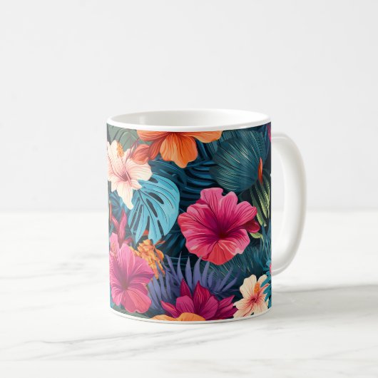 Botanisches Muster eines exotischen Hibiskus Kaffeetasse (VorderseiteRechts)
