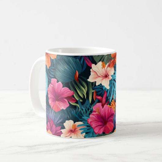 Botanisches Muster eines exotischen Hibiskus Kaffeetasse (Vorderseite Links)