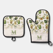 Botanisches Muster für Aquarellfarben Mit Monogram Ofenhandschuh & Topflappen-Set (Vorderseite)