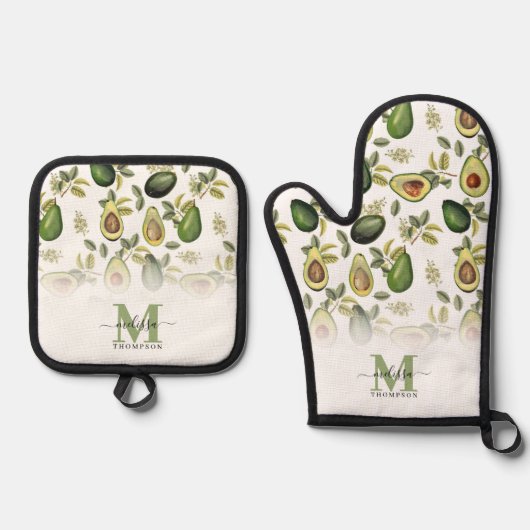 Botanisches Muster für Aquarellfarben Mit Monogram Ofenhandschuh & Topflappen-Set (Vorderseite)