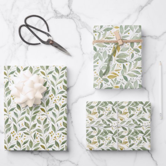 Botanisches Muster für helles und luftiges Wasser Geschenkpapier Set (Vorderseite)