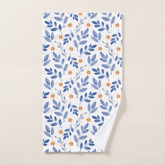 Botanisches Muster für Indigo und Orange Badhandtuch Set (Handtuch)