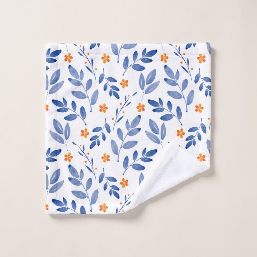 Botanisches Muster für Indigo und Orange Badhandtuch Set (Waschlappen)