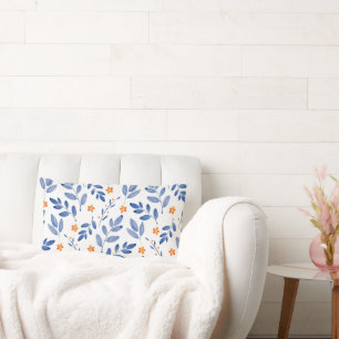Botanisches Muster für Indigo und Orange Lendenkissen