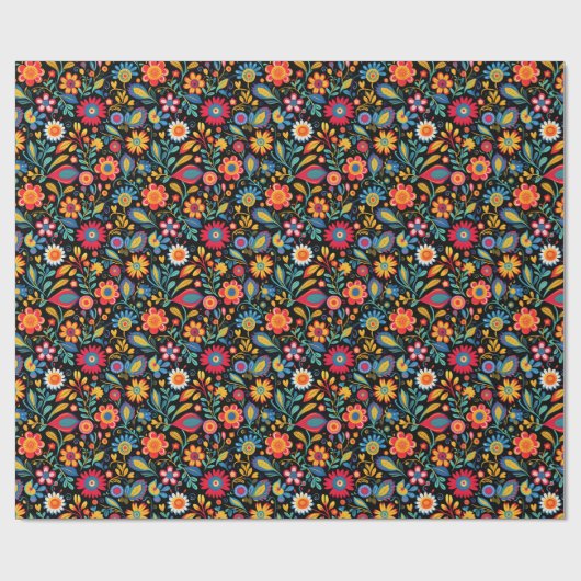 Botanisches Muster für Vintage Wildblumen Geschenkpapier (Flach)