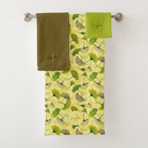 Botanisches Muster für Wasserfarben Ginkgo Biloba Badhandtuch Set