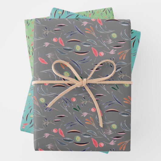 Botanisches Muster, graues Papier (Beispiel)