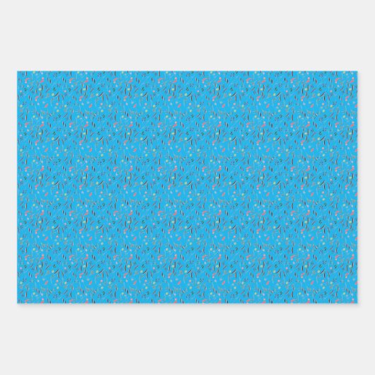 Botanisches Muster, grün-gelb, blaues Packpapier Geschenkpapier Set (Vorderseite 3)