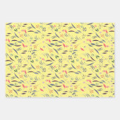 Botanisches Muster, grün-gelb, blaues Packpapier Geschenkpapier Set (Vorderseite)