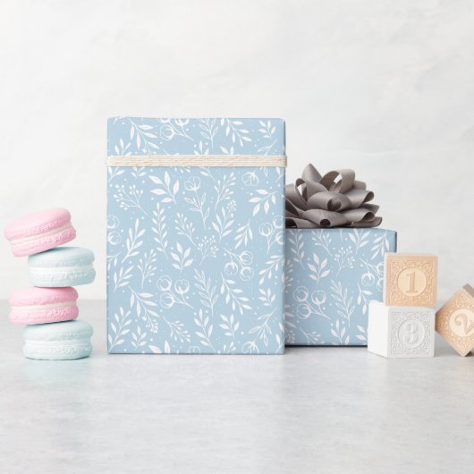 Botanisches Muster hellblau - Papierrollen Geschenkpapier (Babyparty)