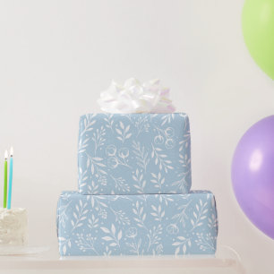 Botanisches Muster hellblaue Papierrolle Geschenkpapier
