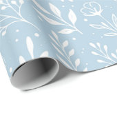 Botanisches Muster hellblaue Papierrolle Geschenkpapier (Rolleneckpunkt)