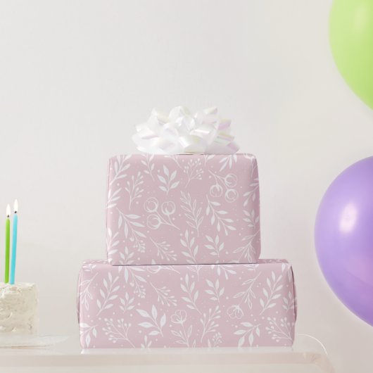 Botanisches Muster hellrosa Wrapping Paper Roll Geschenkpapier (Partygeschenke)