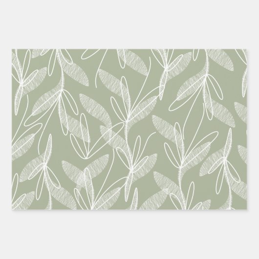 Botanisches Muster in Sage Green in Blätter einges (Vorderseite)