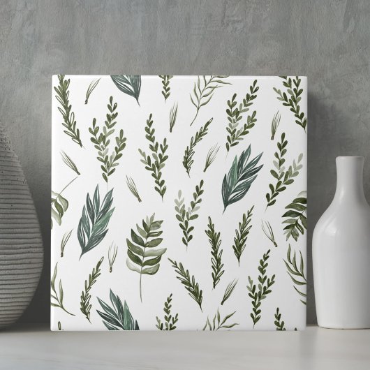Botanisches Muster mit grünen Blättern Fliese