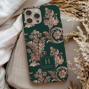 Botanisches Muster Monogram Rose Gold Emerald Gree Case-Mate iPhone 14 Hülle