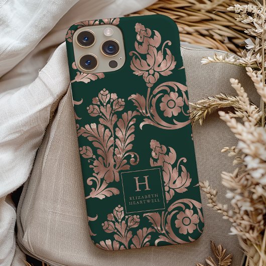 Botanisches Muster Monogram Rose Gold Emerald Gree Case-Mate iPhone Hülle