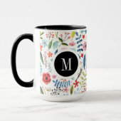 Botanisches Muster Niedliche, farbenfrohe Blätter Tasse (Links)