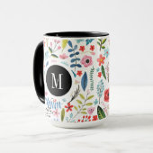 Botanisches Muster Niedliche, farbenfrohe Blätter Tasse (Vorderseite Links)