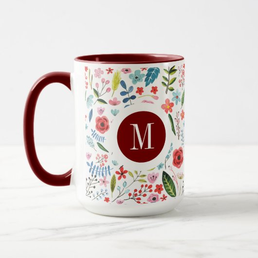 Botanisches Muster, Niedliche, farbenfrohe Blätter Tasse (Links)