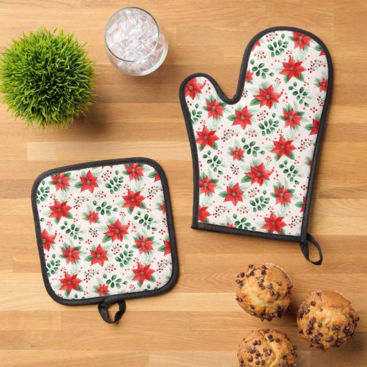 Botanisches Muster Ofenhandschuh & Topflappen-Set (Oben Unten)
