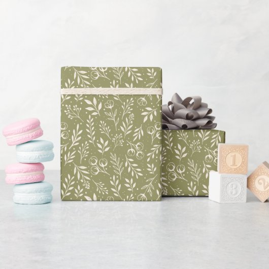 Botanisches Muster Olive Green - Wrapping Paper Ro Geschenkpapier (Babyparty)