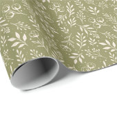 Botanisches Muster Olive Green - Wrapping Paper Ro Geschenkpapier (Rolleneckpunkt)