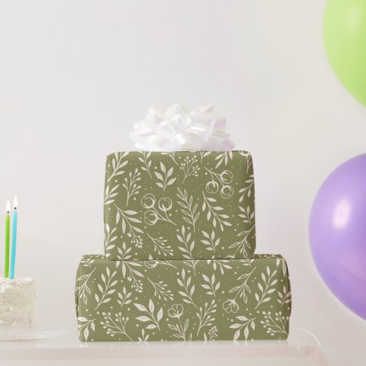 Botanisches Muster Olive Green Wrapping Paper Roll Geschenkpapier (Partygeschenke)