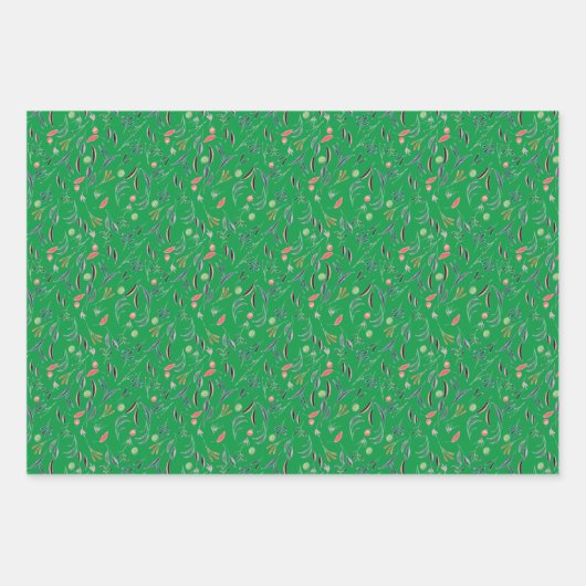 Botanisches Muster, rot-grünes weißes Packpapier Geschenkpapier Set (Vorderseite 2)