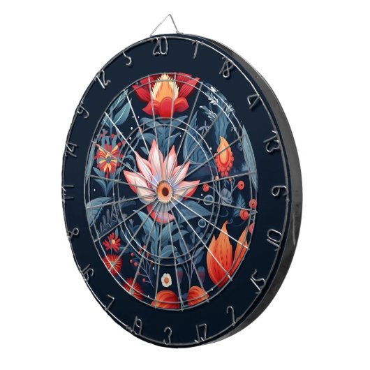Botanisches Muster Rotes Blaues Weibchen Dartscheibe (Vorderseite rechts)