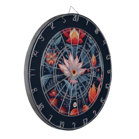 Botanisches Muster Rotes Blaues Weibchen Dartscheibe (Vorderseite Links)