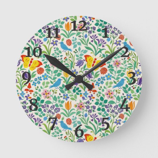 Botanisches Muster Runde Wanduhr (Vorderseite)
