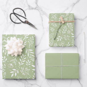 Botanisches Muster - Seitengrün - Set zum Umhüllun Geschenkpapier Set
