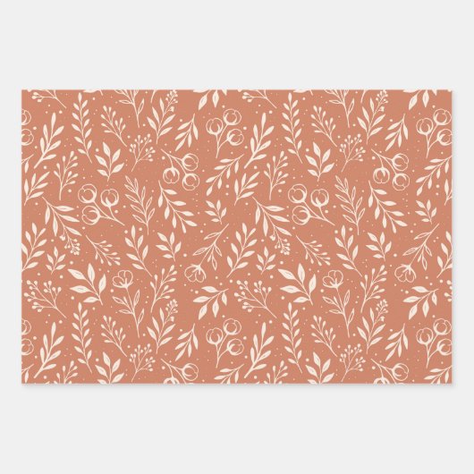 Botanisches Muster Terracotta - Wrapping Paper Set Geschenkpapier Set (Vorderseite)