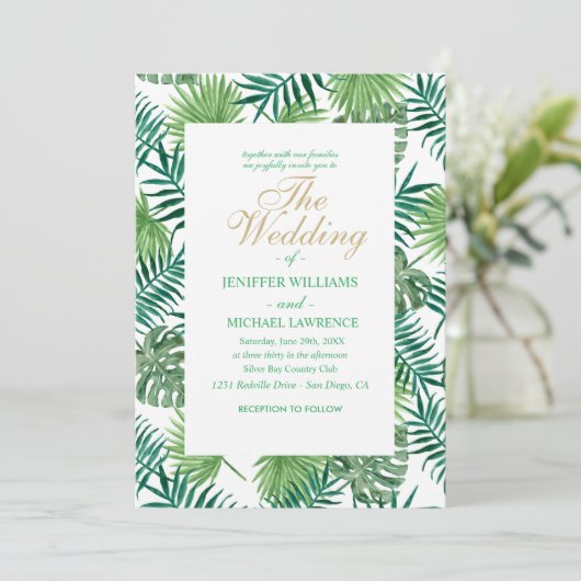 Botanisches Muster tropischer Blätter. Einladung (Stehend Vorderseite)