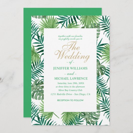 Botanisches Muster tropischer Blätter. Einladung (Vorne/Hinten)