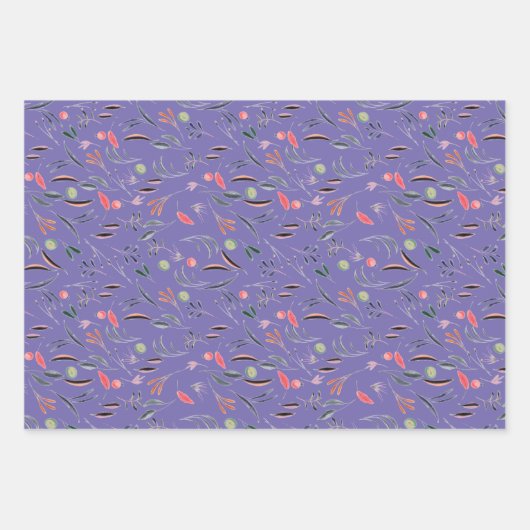 Botanisches Muster verlassen Lavendelpapier Geschenkpapier Set (Vorderseite)