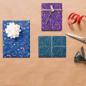 Botanisches Muster verlassen lila blaues Packpapie Geschenkpapier Set