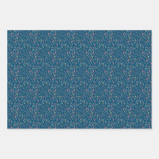 Botanisches Muster verlassen lila blaues Packpapie Geschenkpapier Set (Vorderseite 3)