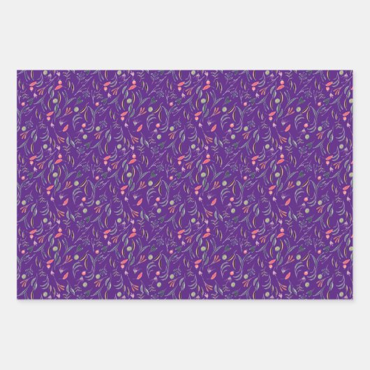 Botanisches Muster verlassen lila blaues Packpapie Geschenkpapier Set (Vorderseite 2)