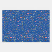 Botanisches Muster verlassen lila blaues Packpapie Geschenkpapier Set (Vorderseite)