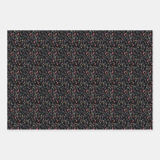 Botanisches Muster verlassen weißes schwarzes Pack Geschenkpapier Set (Vorderseite 3)