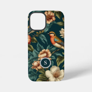 Botanisches Muster vintage Blumen Vögel Monogramm iPhone 12 Mini Hülle