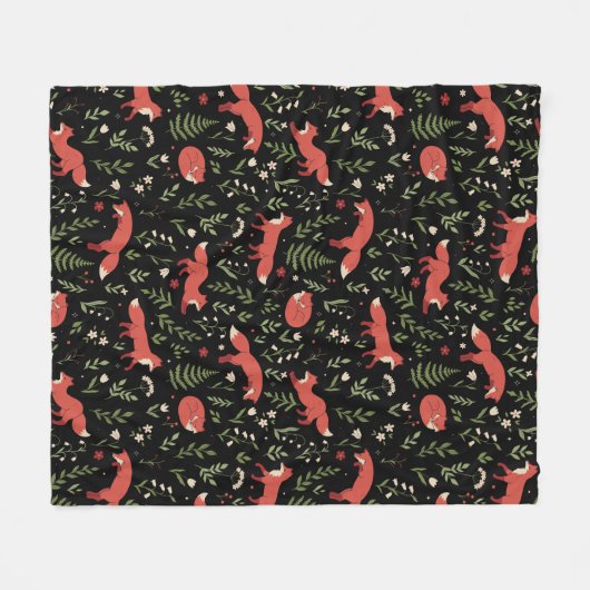 Botanisches Muster von Waldland Fox Fleecedecke (Vorderseite (Horizontal))