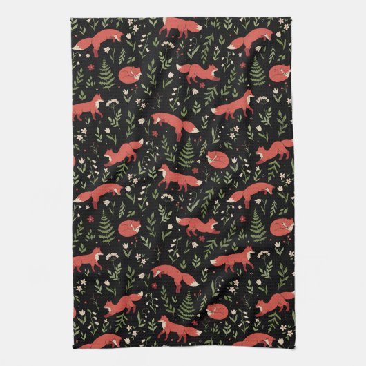 Botanisches Muster von Waldland Fox Geschirrtuch (Vertikal)
