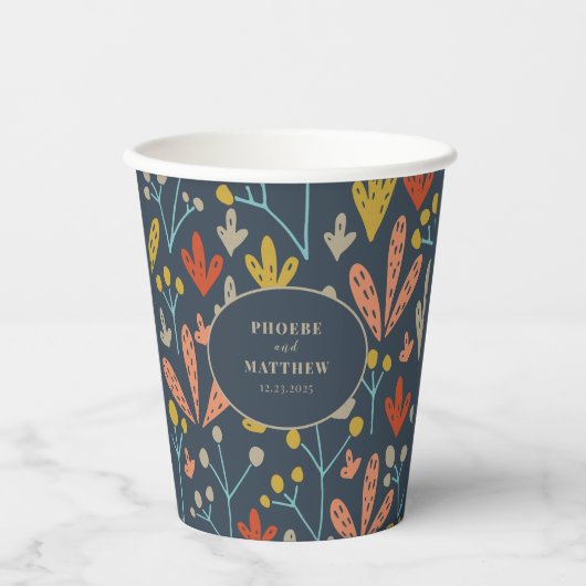 Botanisches Muster von Zweigen und Blätter Pappbecher (Vorderseite)